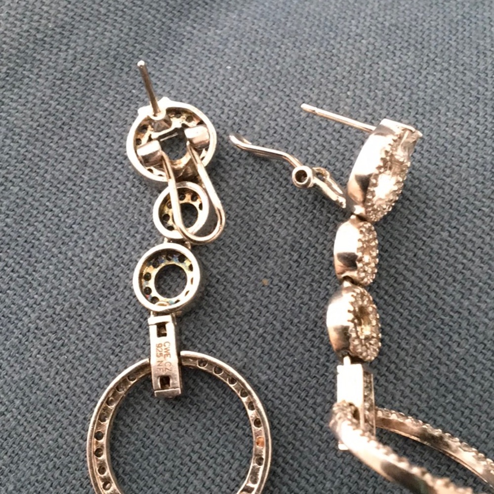 Sterling Silver Crystal Dangle Circle Earrings - image 7